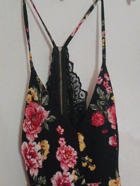 Floral Lace-Back Maxi Dress - Black with Pink & Yellow Flowers